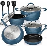 NutriChef 11 Pc Pots and Pans Set - Non Stick Cookware Set with Ceramic Coating, Ergonomic Handles, Induction Ready, Includes Saucepan, Dutch Oven, Large &amp; Small Fry Pans - Royal Blue