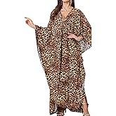 Yanziliu Women Kaftan Dresses Plus Size V-Neck Batwing Sleeves Beach Cover Up 2025 Summer Floral Print Caftan Dress