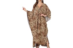 Yanziliu Women Kaftan Dresses Plus Size V-Neck Batwing Sleeves Beach Cover Up 2025 Summer Floral Print Caftan Dress