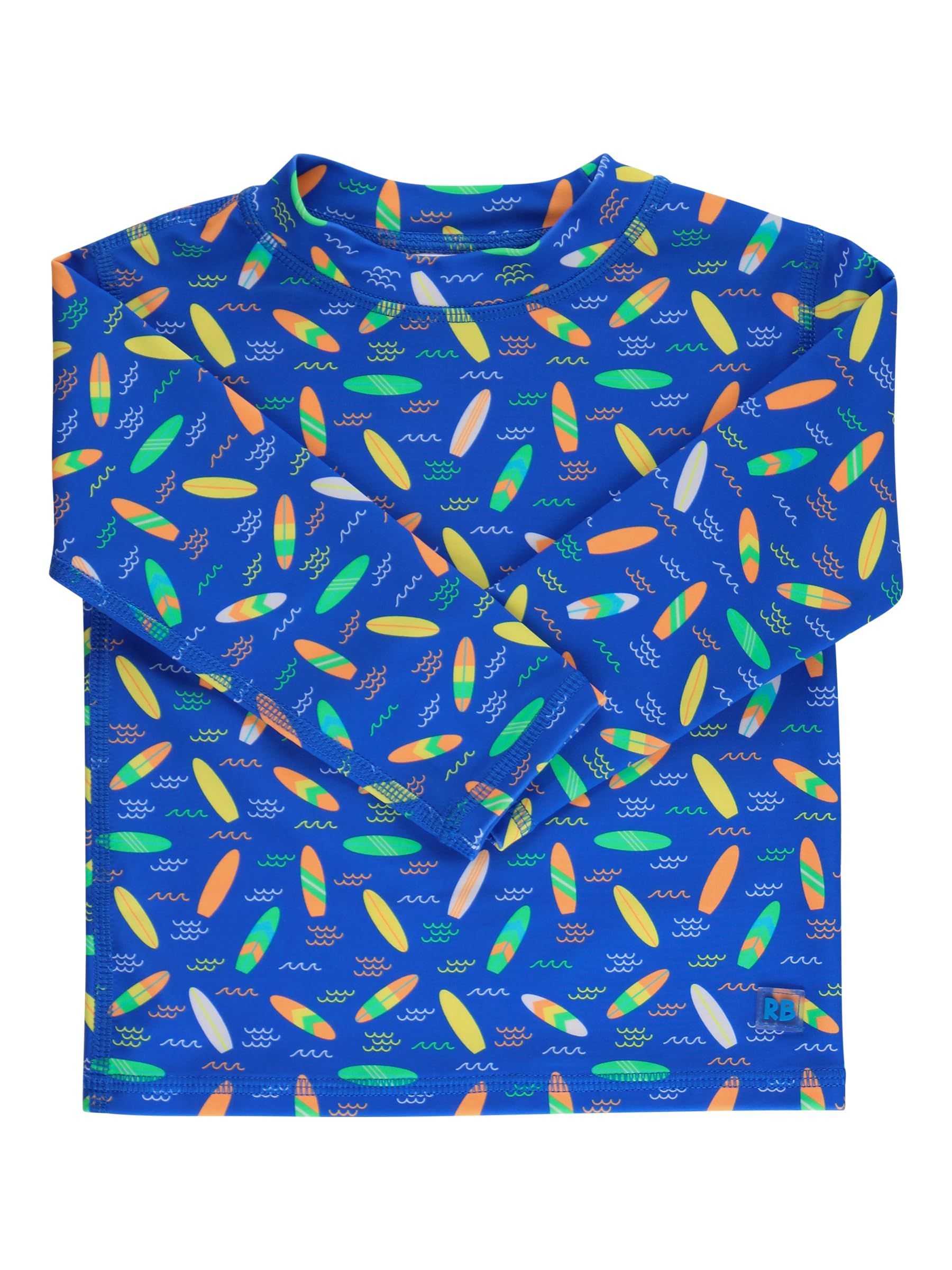 RUGGEDBUTTS® Baby/Toddler Boys Long Sleeve Rash Guard Swim Shirt w/UPF 50+ - Neon Surfs Up, 4T Image