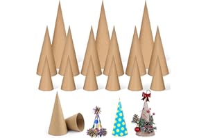 15PCS Paper Mache Cone Open Bottom, Luxiv 3P 13.75x5 in, 6P 10x4 in, 6P 6x2.75in Thick Cardboard Christmas Tree Paper Blank Cones for Crafts DIY Art Projects Gnomes Decorations Cones