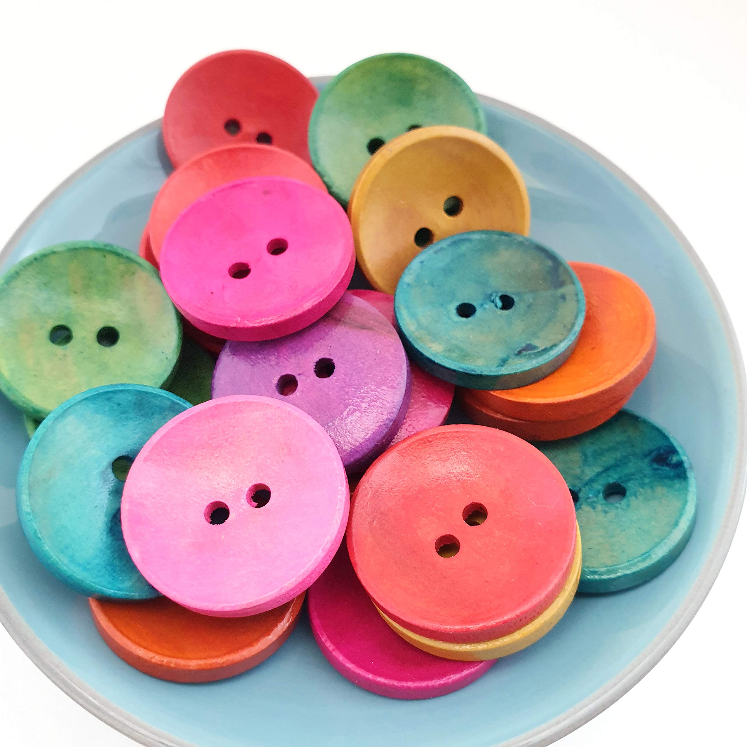 MajorCrafts® 24pcs 25mm Mixed Colours 2 Holes Round Wood Sewing Buttons Craft Embellishments