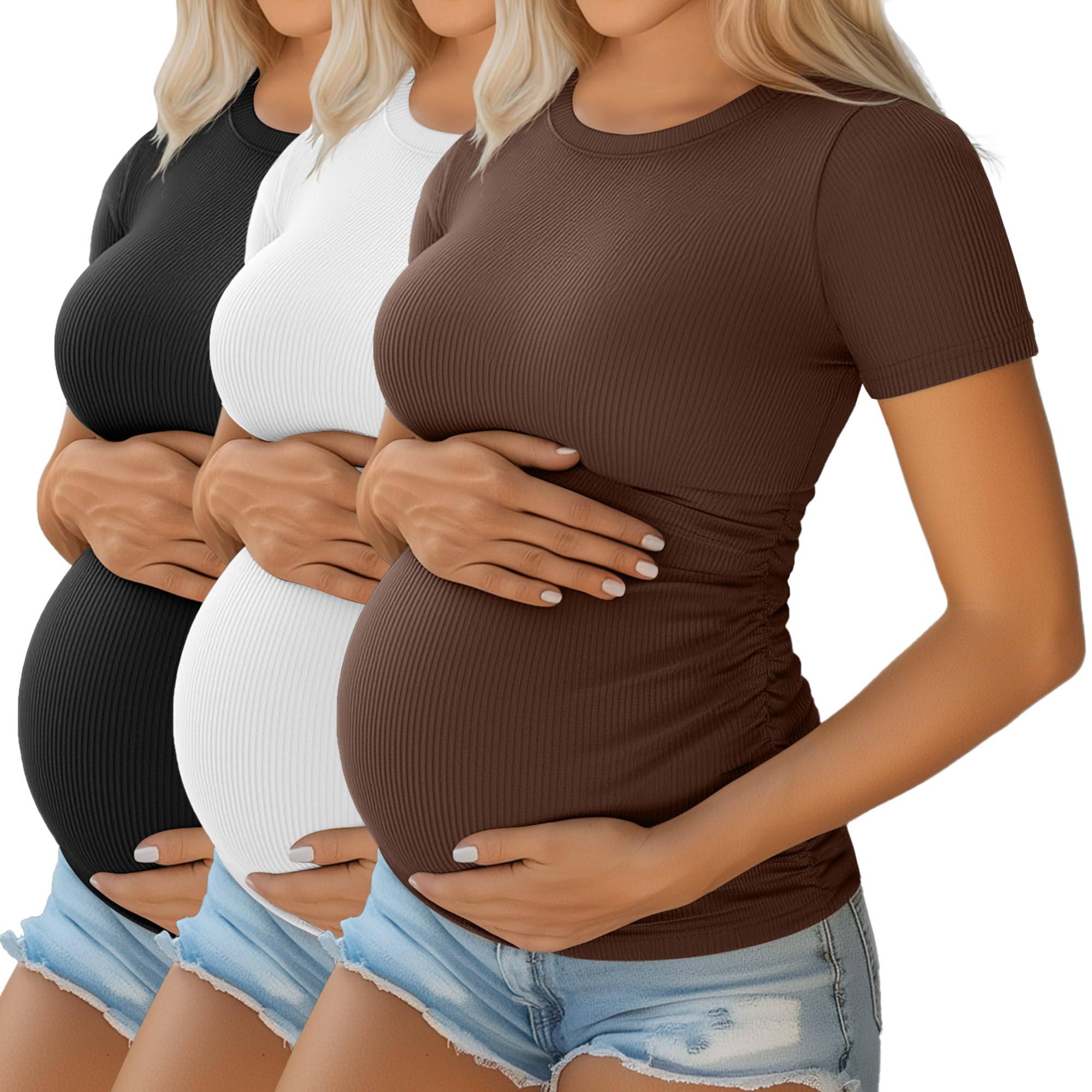 Photo 1 of Ficerd 3 Pack Women's Maternity Shirts Cotton Short Sleeve Pregnancy Tops Side Ruched Ribbed Casual Mama tees Clothes(Black, White, Coffee,Large)1055268925
LPNPMEQ1719308
