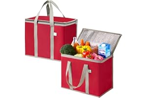 VENO 2 Pack Insulated Reusable Grocery Bag, Food Delivery Bag, Durable, Heavy Duty, Large Size, Stands Upright, Collapsible, 