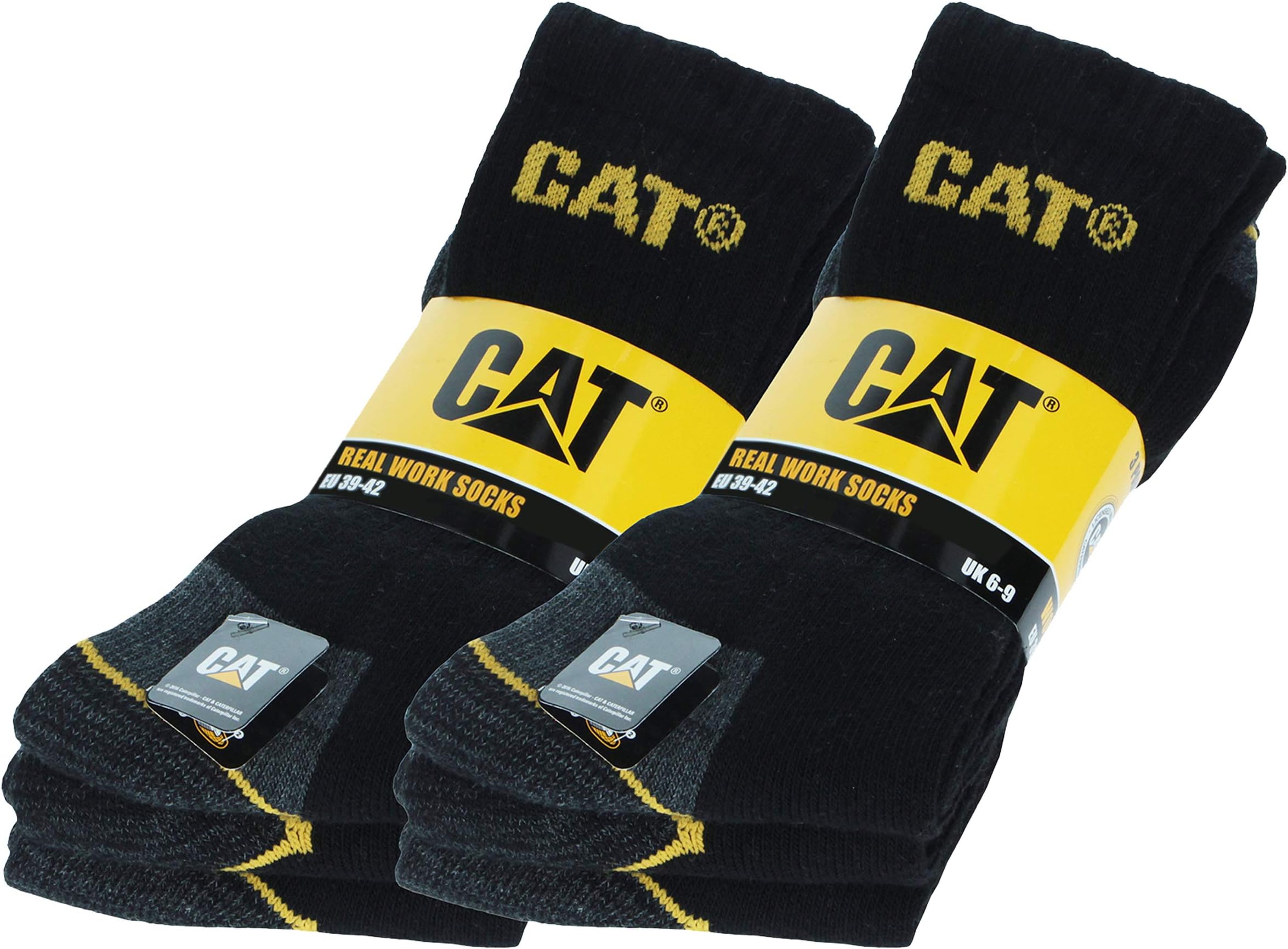 6 pairs Men's Work Socks Accident Prevention Reinforced on Heel and Toe with Reinforced Weft CAT CATERPILLAR Yarn of Excellent Quality Cotton Sponge available in various colors