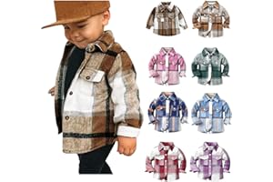 HIUARA Kids Toddler Flannel Shirt Jacket Plaid Long Sleeve Lapel Button Down Shacket Baby Boys Girls Fall Shirt Coat Outwear