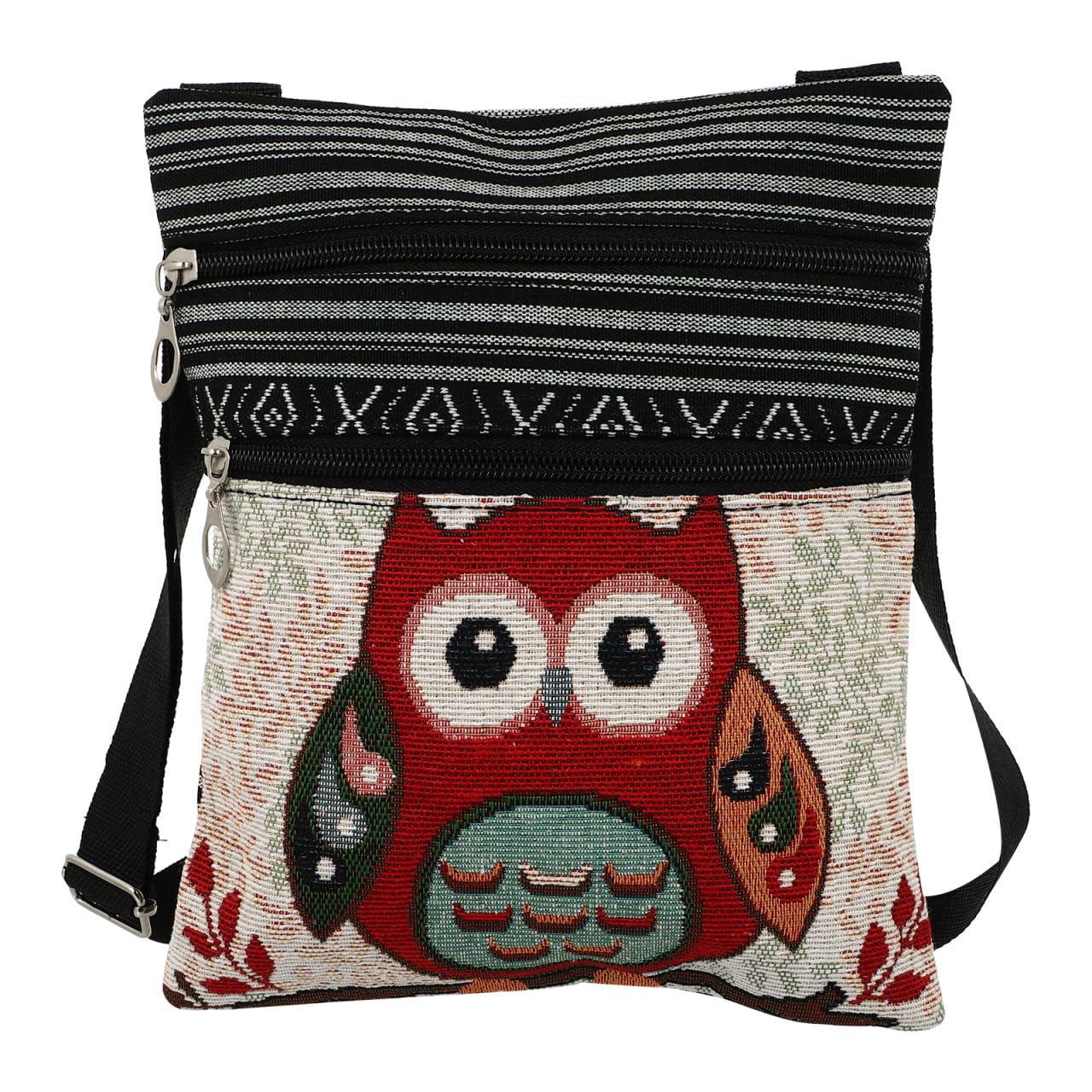 Tinksky Canvas Crossbody Bag Hobo Zipper Bag Shoulder Bag Messenger Bag Owl Printed Bohemian Satchel Women Shopping Pouch