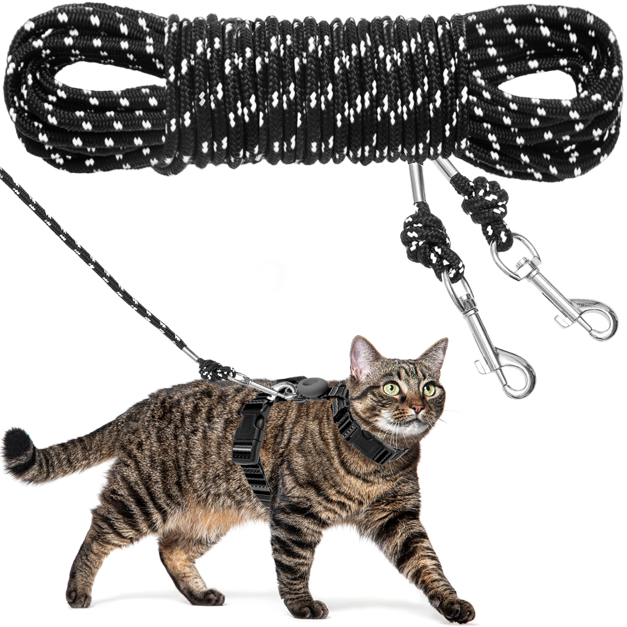 Photo 1 of Reflective Cat Leash, 30ft Escape Proof Walking Lead Yard Long Leash, Extender Leash Training Playing Outdoor for Cats Puppy Kitten Small Dogs Rabbit Small Animals
