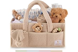 Babylicious Baby Diaper Caddy Organizer | Changing Table Organizer for Wipes and Diapers | Teddy Diaper Organizer for Changing Table | Newborn Essentials Must Haves for Parents - Warm Sand