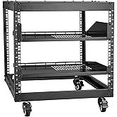 VEVOR 9U Open Frame Server Rack, 23''-40'' Adjustable Depth, Free Standing or Wall Mount Network Server Rack with 360° Caster