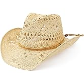 Women's Men's Western Straw Cowboy Hats Sparkly Cowgirl Hat for Holiday Woven Sun Hat Vacation Beach Sun Hat with Wide Brim