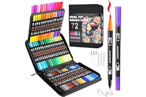 TOSHARE Art Markers Pens Dual Tip Markers Set with Fine & Brush Nib for Adult Coloring Book Christmas Gifts for Teens Calligraphy & Drawing Art Supplies Kit for Kids and Adults (72 Colors)