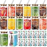 Layhit 12 Set Employee Appreciation Gifts Bulk Thank You Glass Cups for Staff Coworker 16 oz Can Shaped Beer Glass with Lids Straws Brushes Ribbon and Gift Boxes for Women Nurse Teachers Day(Proud)