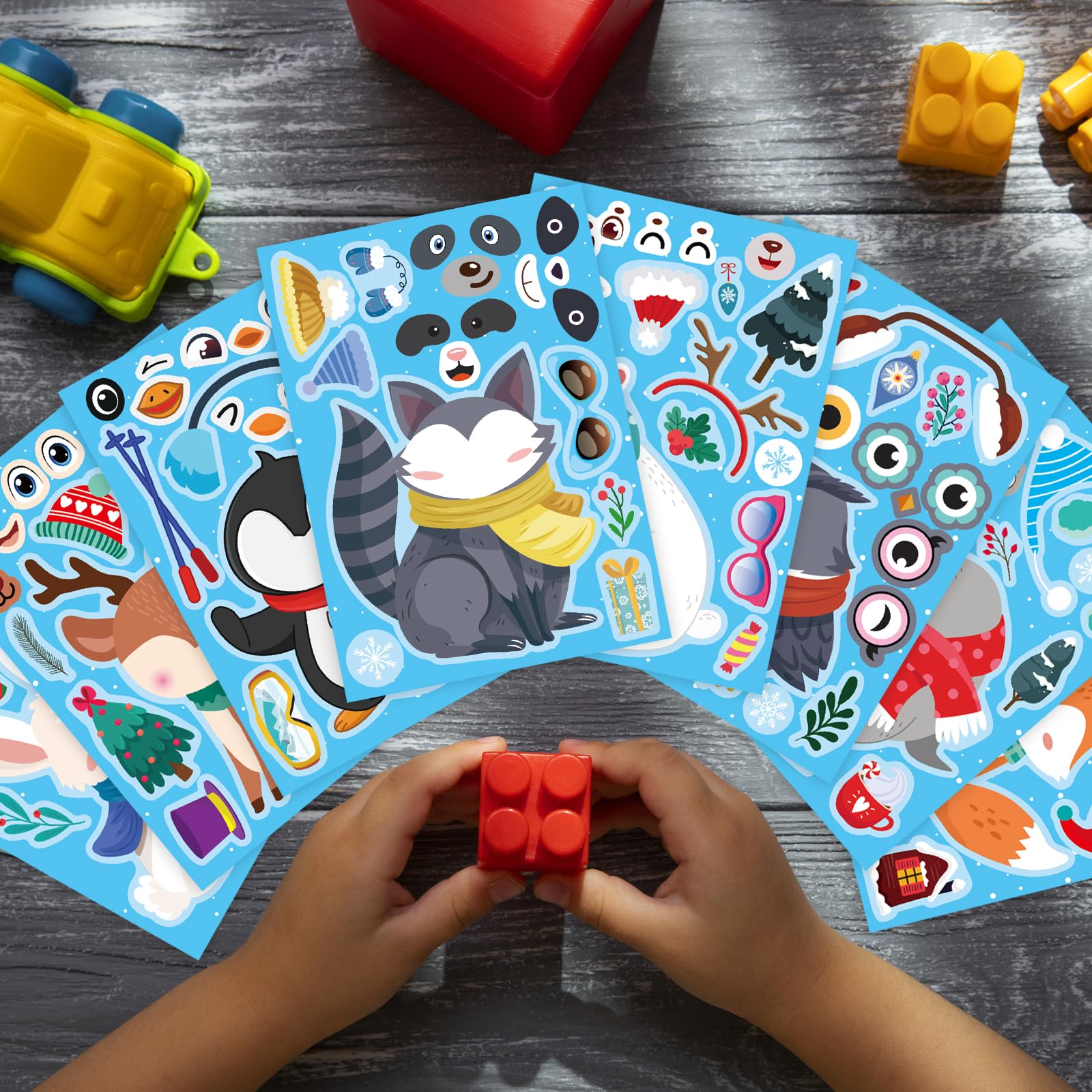 24 Sheets Winter Stickers for Kids Toddlers, Make-a-face Sticker Make Your Own Stickers 8 Designs of Animal Owl Penguin Snowman Bear Sticker Party Decorations Supplies