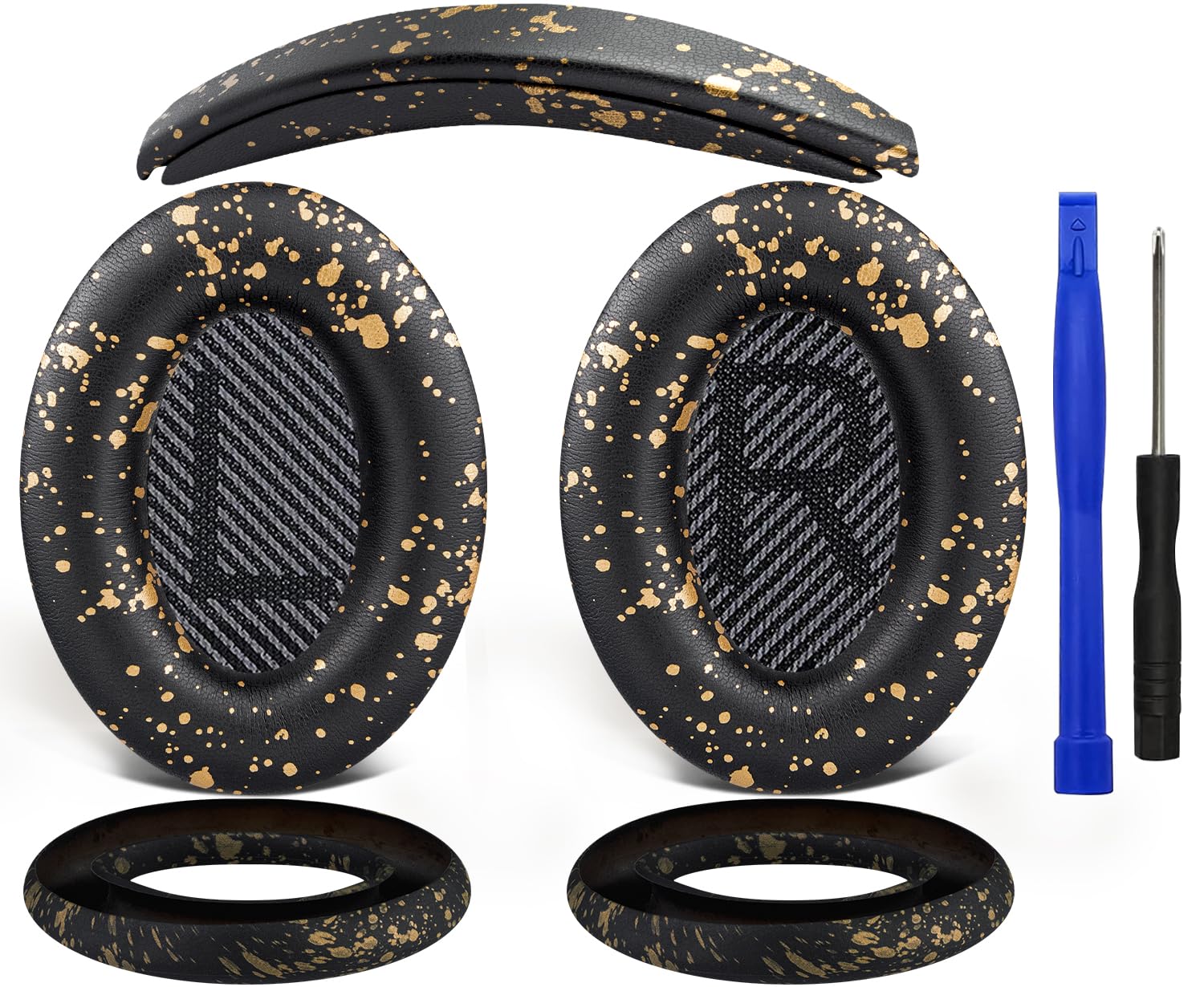 SOULWIT Ear Pads Cushions + Headband + Silicone Earpads Cover Protector, Replacement Kit for Bose QuietComfort 35 QC35, QC35 ii Over-Ear Headphones - Black Gold — image 1