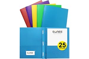 SUNEE 2 Pocket Folders with Prongs (25 Pack, Assorted Colors), Paper Folders with 2 Pockets and 3 Prongs Fit Letter Size Paper, Folders with Prongs for School Office Home Business