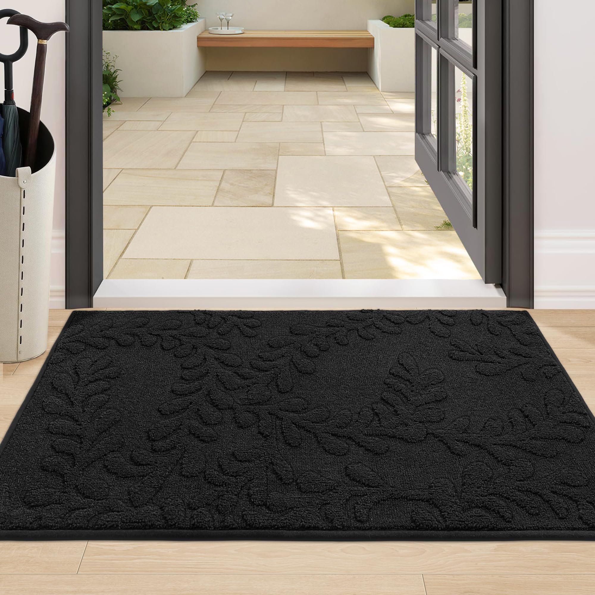 Photo 1 of BEQHAUSE Dirt Trapper Door Mats 24”x36”, Non-Slip TPR Backing Dog Doormat, Super Absorbent Welcome Mat for Front Door, Muddy Shoes & Paws, Washable Entry Rugs, Black