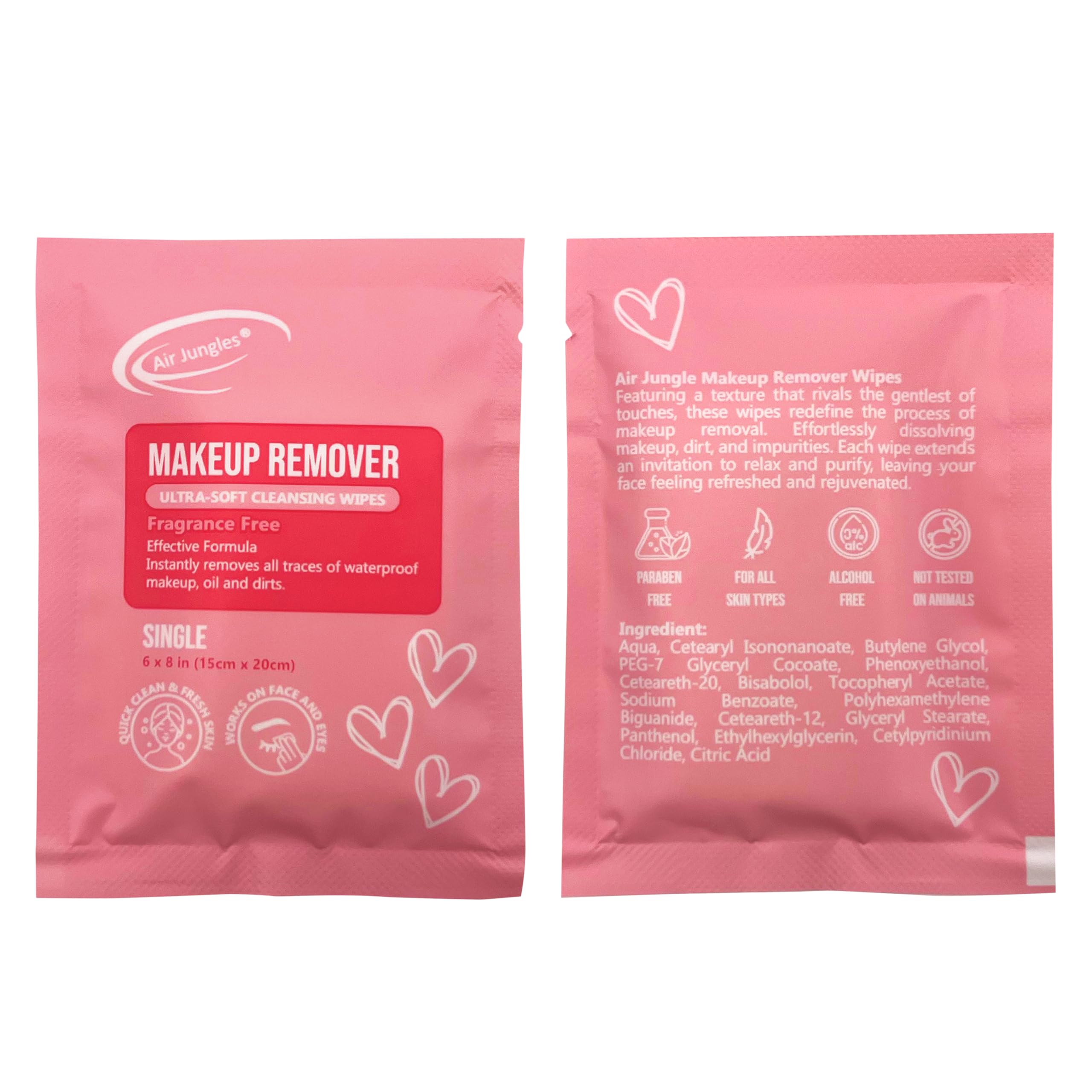 Air Jungles Makeup Remover Wipes Single Wrapped, 25 Ct, Mini Travel Size for Cleansing Face and Eyes, Fragrance-Free, Alcohol-Free, Infused with Vitamin E for All Type Skin