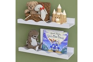 Boswillon White Floating Shelves for Wall Decor, Nursery Book Shelves Set of 2, Wall Mounted Storage Shelves, Display Wall Shelf for Bedroom Living Room Bathroom Kids Baby Playroom Toy Storage - White