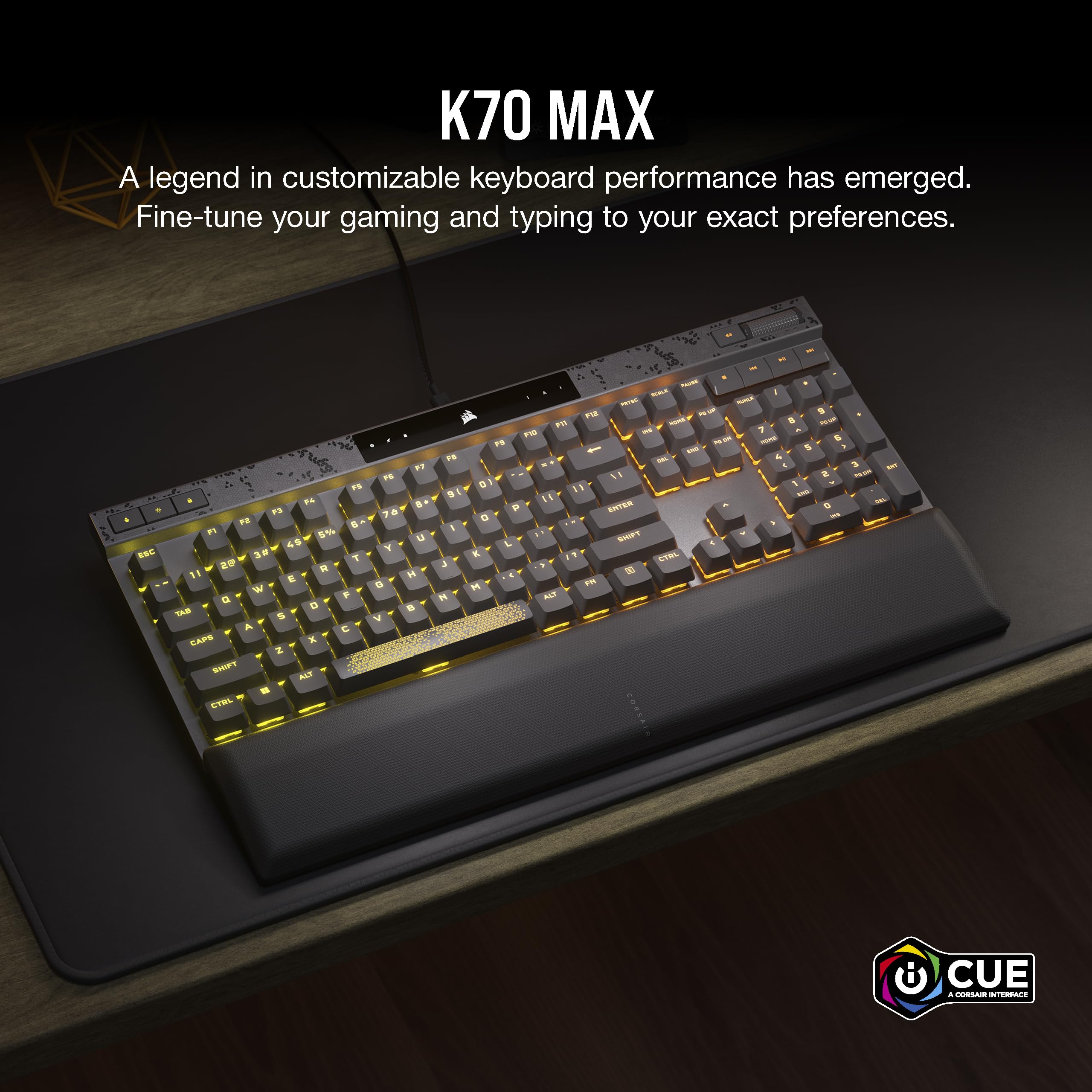 CORSAIR K70 MAX RGB Magnetic Mechanical Wired Gaming Keyboard – MGX Adjustable Switches, Simultaneous SOCD and Rapid Trigger, PBT Double-Shot Keycaps, Sound Dampening, 8000Hz Polling, QWERTY NA, Black