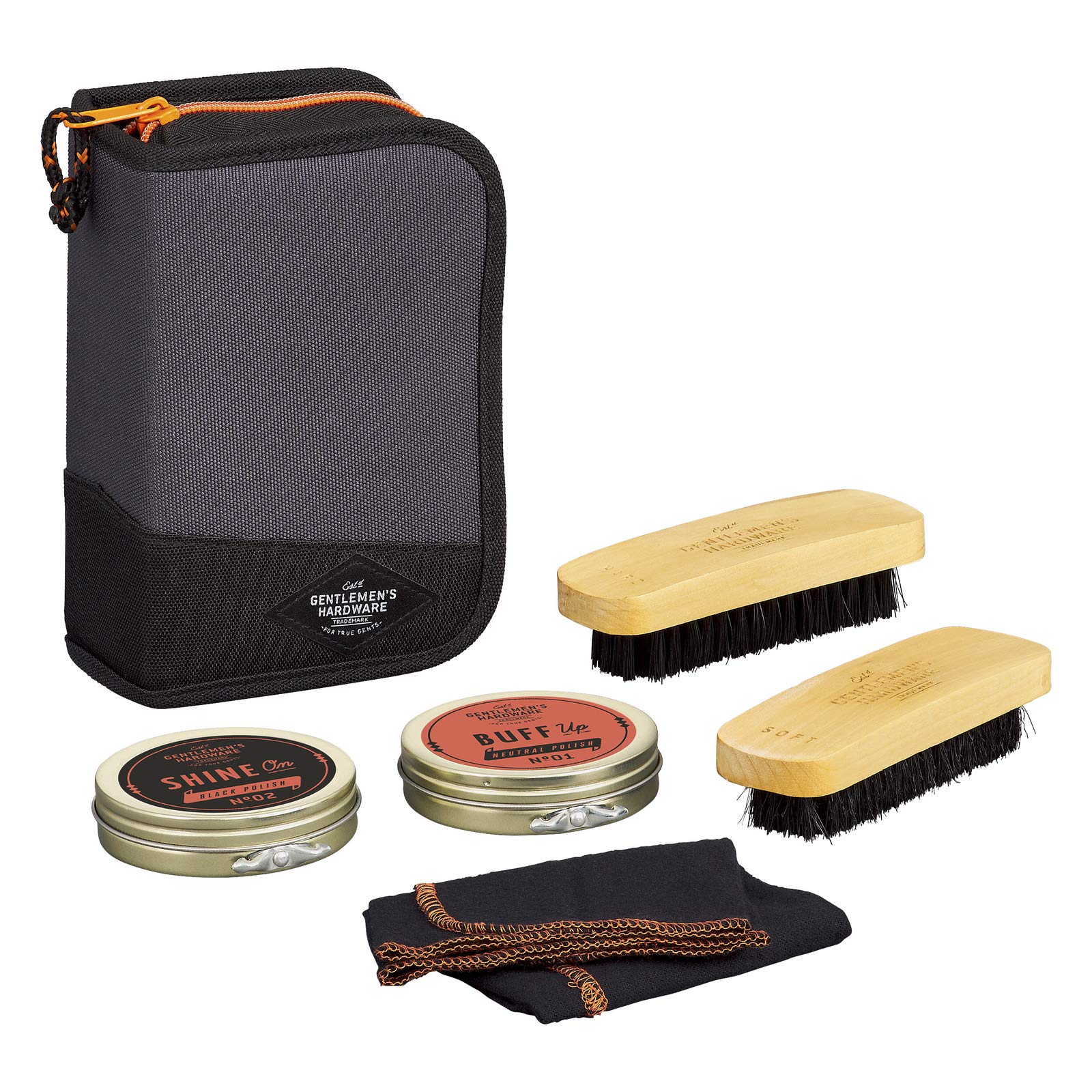 Gentleman's Hardware Leather Shoe Shine Case Polish Travel Kit, 2-Brush, Neutral / Black