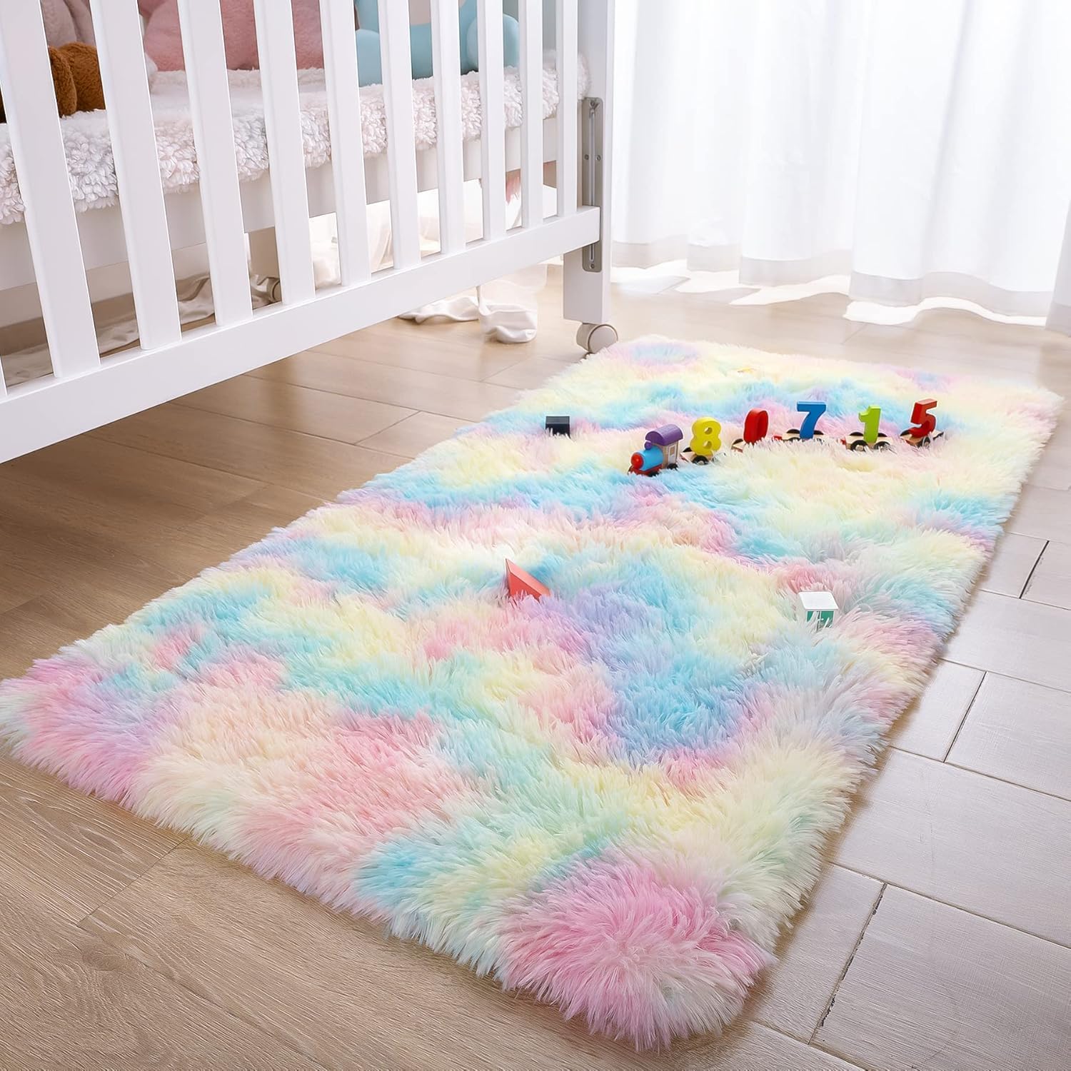 Aspire Homeware Rugs Living Room Small Area Rugs Rainbow 50x80cm for Bedroom Anti Slip Modern Super Soft Thick Pile Small Fluffy Shaggy Rug Non Shedding — image 1