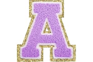 LYVUR 3Pcs Letter Patches Iron on Chenille Letters for Jackets Varsity Letters Patches Letterman Glitter Patches Iron on Letter Purple A