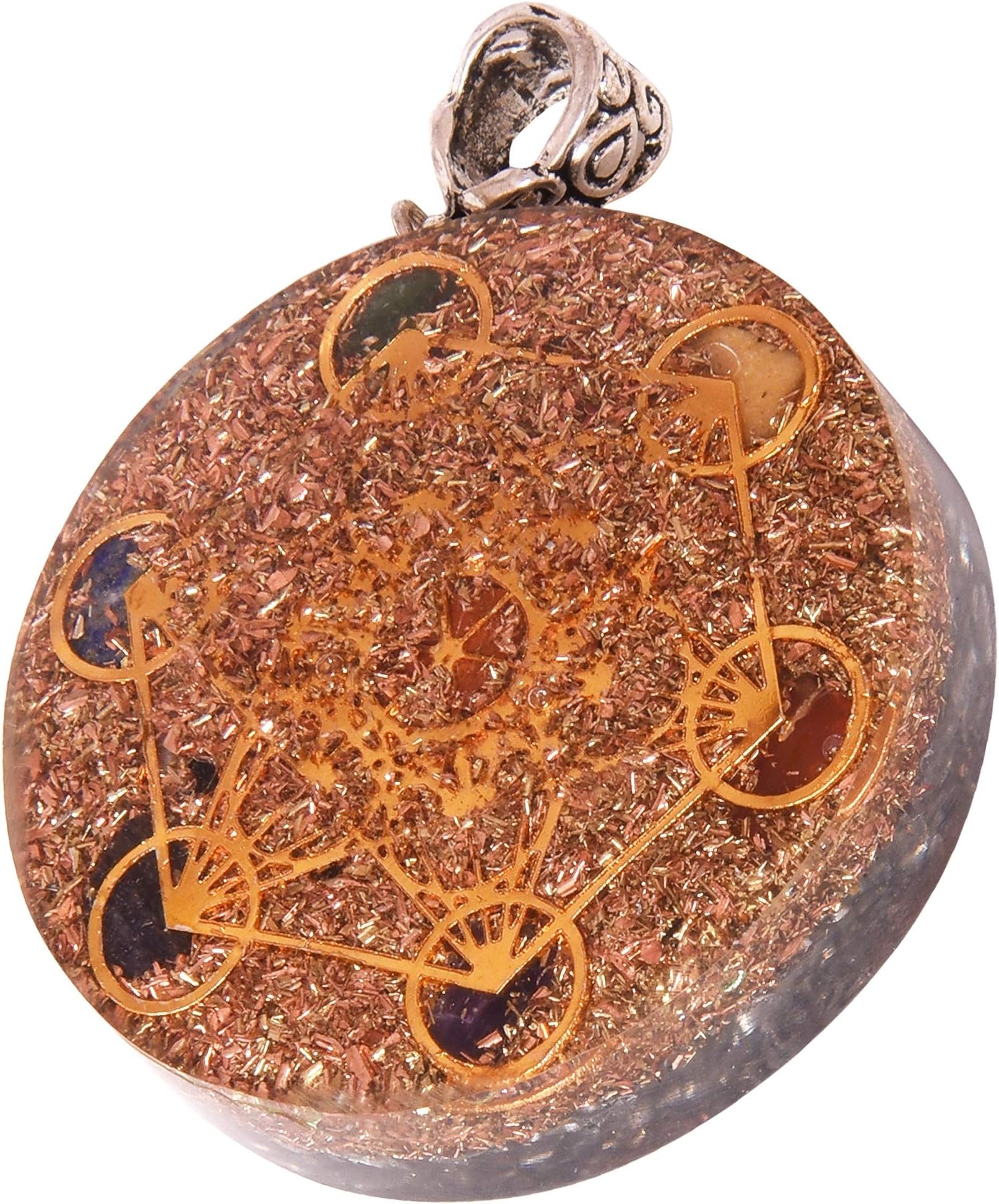 Metatron Cube Gold 7 Chakra Crystal Orgone Pendant EMF Protection Energy Generator Stones