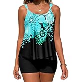 Arolina Womens Two Piece Swimsuit Ruffle High Waisted Tankinis Flowy Bathing Suit Modest Swimwear with Pockets (S-26W)