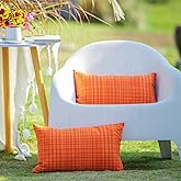 HPUK Fall Outdoor Throw Pillow Covers Pack of 2, 12x20 Inch Decorative Garden Cushion Covers for Patio Tent Balcony Bench Tent Couch Sofa, Solid Accent Pillow Covers, Orange