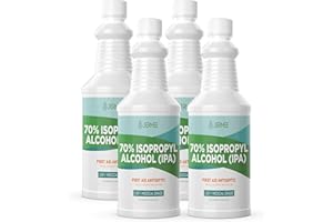Jermee Isopropyl Alcohol (IPA) 70% Purity - USP/Medical Grade - First Aid Antiseptic, Topical Rubbing Alcohol, Made in The USA, 32 Ounce, 4 Bottles