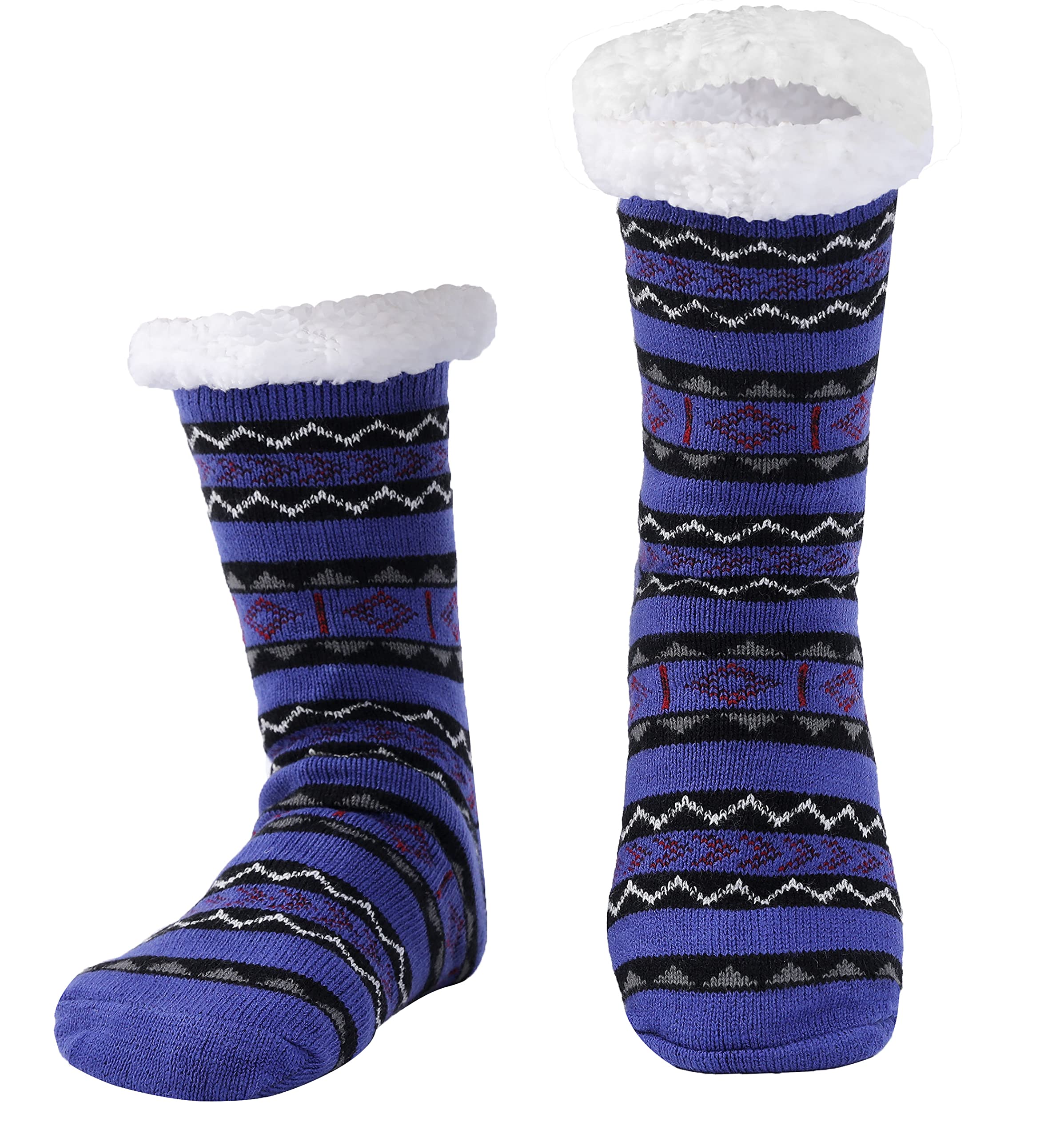 WOTENCE Men's Slipper Socks - Fleece Lined, Cozy, Extra Thick, Non-Slip Home Socks for Winter