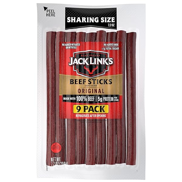 JACK LINK’S BEEF STICKS, ORIGINAL FLAVOR MEAT SNACK STICK – PROTEIN SNACK, MEAT STICK, MADE WITH 100% BEEF, KETO FRIENDLY – 7.2 OZ.