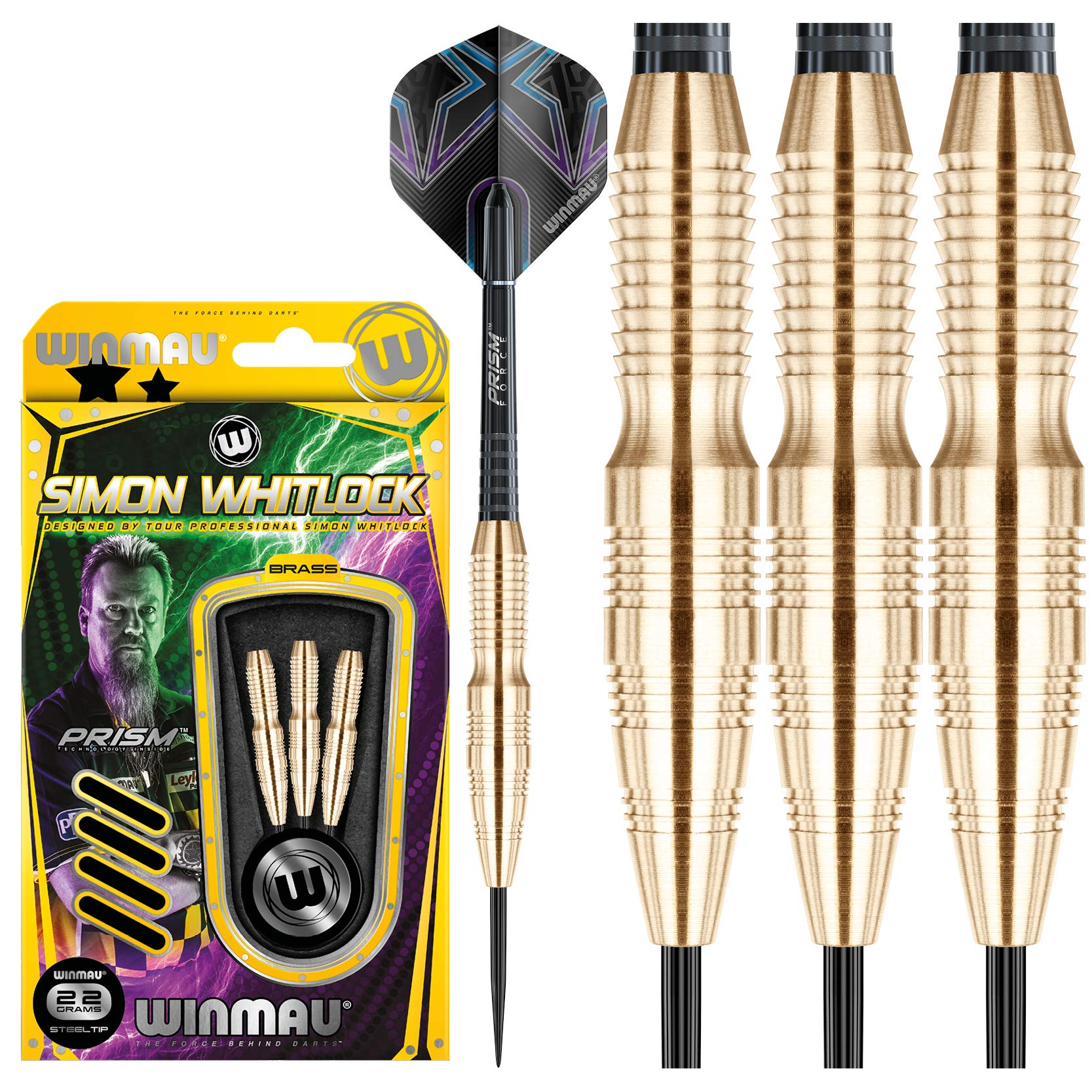 Winmau Champions - Simon Whitlock Brass: 22g Darts Set with Flights and Stems