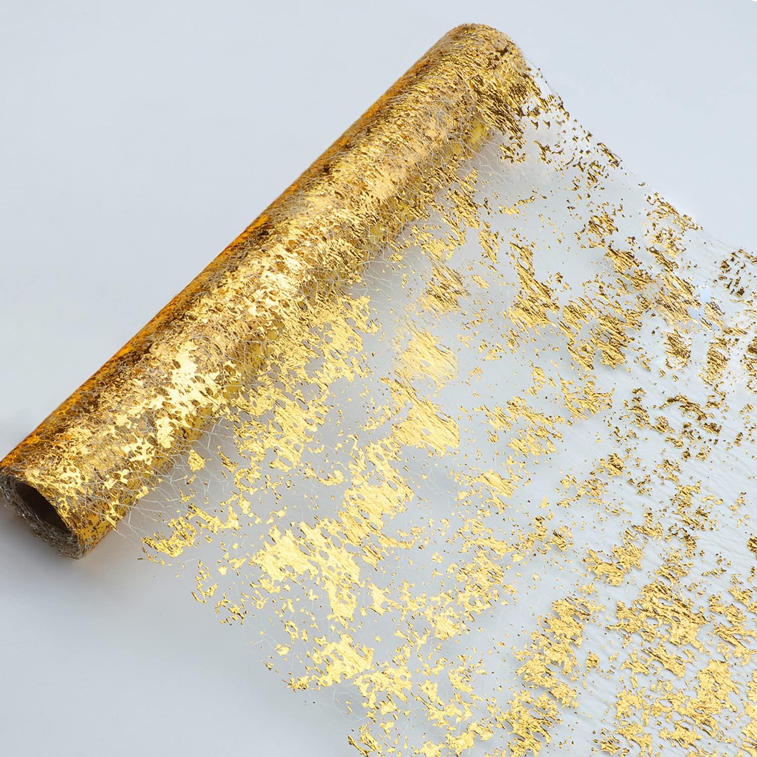 Photo 1 of Snowkingdom Glitter Metallic Gold Table Runner 11 Inch x 49 Feet Thin Mesh Sparkle Runner Roll Table Decorations for Wedding Bridal Shower, Baby Shower, Christmas, Birthday Party ?1PC?
