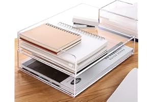 HEZONE Paper Tray Organizer Clear Acrylic Desk Organizers and AccessoriesOffice Supplies Organization Stackable File Holder-Art Storage for School Classroom Workspace Letter Tray-2 Pack/2 Tier…