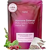 Organic Hormone Balance Tea for Women – Raspberry Leaf Tea with Fenugreek, Tulsi & Black Cohosh – Herbal Hormone Balance tea for PMS (Cramps, Mood, Bloating), PCOS, Ovulation & Fertility