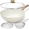 MICHELANGELO 12 Inch Wok Pan with Lid - Woks & Stir-Fry Pans Nonstick Wok with Lid, Stir Fry Pan with Cool-Touch Handle, Induction Wok Set with Stainless Steamer & Fryer Basket