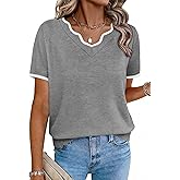OFEEFAN Short Sleeve Sweater for Women V Neck Lightweight Sweaters Fashion Clothing Business Casual Outfits