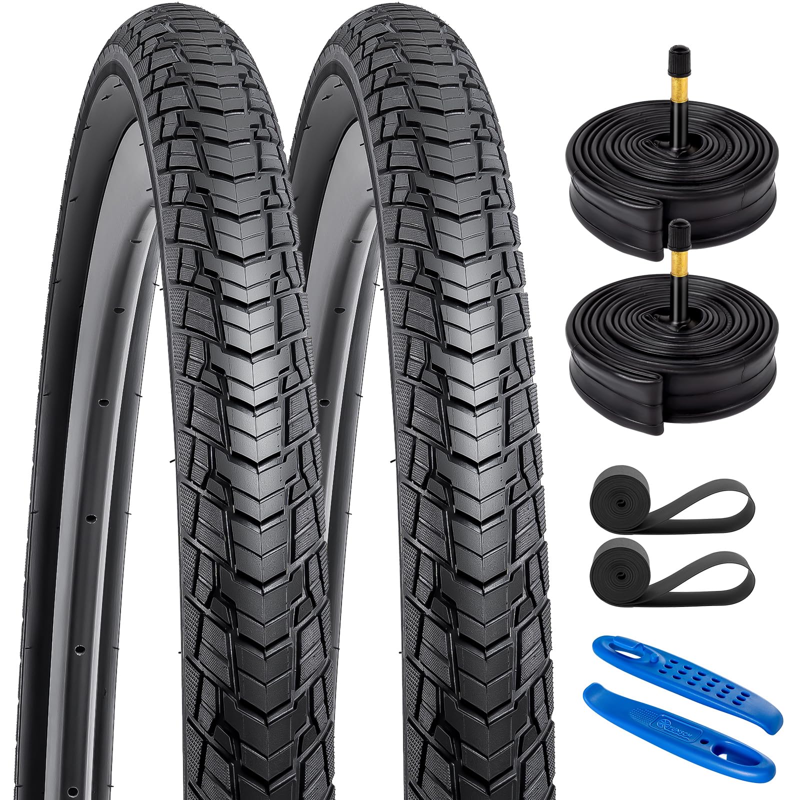 YunSCM 2-Pack 28inch /700C Road Bike Tyres 700x38C ETRTO 38-622 with 28'' Bike Inner Tubes AV48mm Schrader Valve, compatible with 700 x 35c 700 x 38c 700 x 40c Road Bicycle Tyre and Tubes