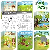Hungdao 48 Pcs Activity Books Bulk, Animals Word Search Games, Animals | Party Favors for Children, Woodland Theme Mazes Crossword Find Difference Puzzles, Classroom Rewards Boys Girls Students