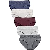 AYMEFF Cotton Underwear for Women Lace Bikini Panties Soft Stretch Hipster Breathable Briefs 5-Pack