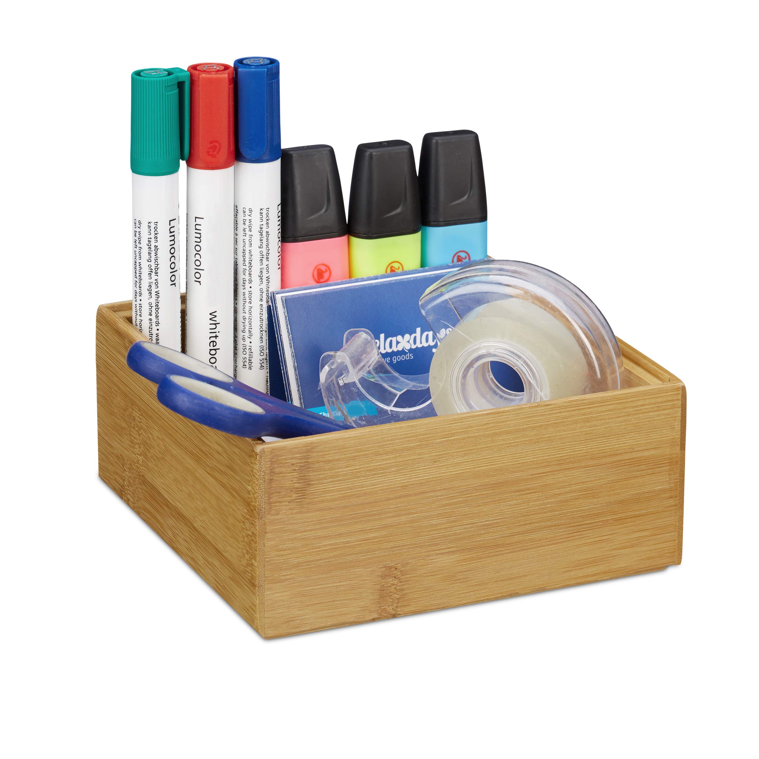 Relaxdays Bamboo Storage Box, Stackable, Natural Look, Kitchen Organiser Bins, Bathroom, HxWxD: 6.5x 5x15 cm, Natural