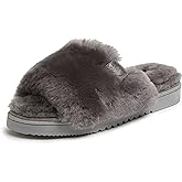 Dearfoams Women's Fireside Cairns Shearling Easy on/Off Slide Sandal Slipper
