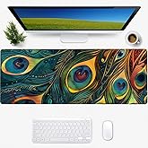 Peacock Gaming Mouse Pad, Desk Mat, Non-Slip Rubber Base Cool Aesthetic MousePads for Computer Laptop Keyboard Office School Home Desktop Accessories Decor 31.5" x 11.8"