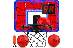 BIULOTTER Basketball Hoop Indoor, Mini Basketball Hoop LED with 3 Balls and Scoreboard, Over The Door Basketball Hoop, Basketball Kids Toys Gifts for 3 4 5 6 7 8 9 10 11 12 Year Boys (Red Spider Web Pattern)