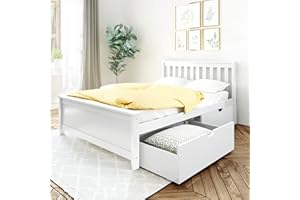 Max & Lily Full Bed, Bed Frame with Headboard For Kids with Storage Drawers, Slatted, White