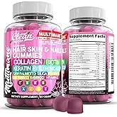 Clean Nutraceuticals Biotin Collagen Keratin Gummies | Hair Skin and Nails Vitamins for Women | Hyaluronic Acid Bamboo Vitamin A C D3 E Folate with Saw Palmetto Silica B3 B12 Vegan Gummy