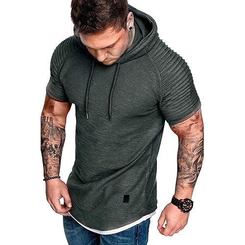 Mens Fashion Athletic Shirts Casual Solid Color T-Shirt Slim Fit Sport Tops