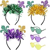Whaline 6 Pcs Mardi Gras Accessory Set 3 Mardi Gras Glitter Headband Carnival Headband 3 Mardi Gras Heart Glasses Mardi Gras Costume Hairbands for Women Girl Cosplay Supplies, Purple, Yellow, Green
